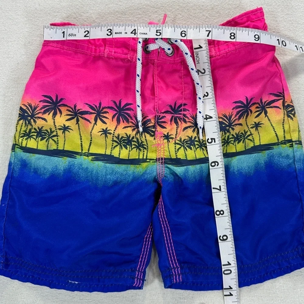 OshKosh B'gosh Pink Yellow Blue Palm Tree Beach Swim Trunks Sz 3T